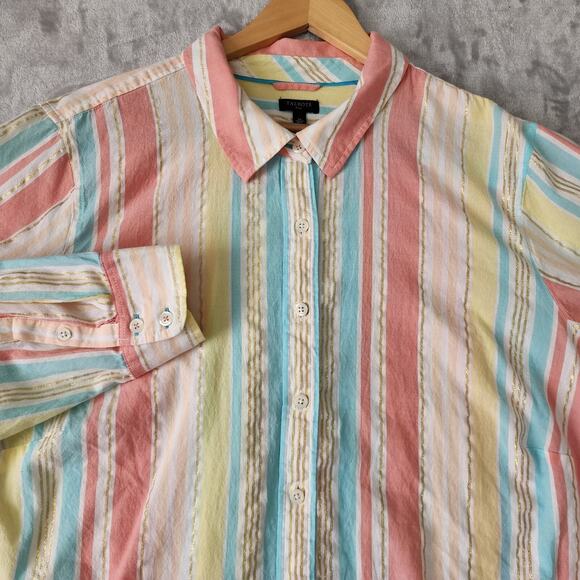 Talbots Top Womens 3X Costal Fun Metallic Gold Striped Button Up Shirt Blouse - Picture 1 of 8
